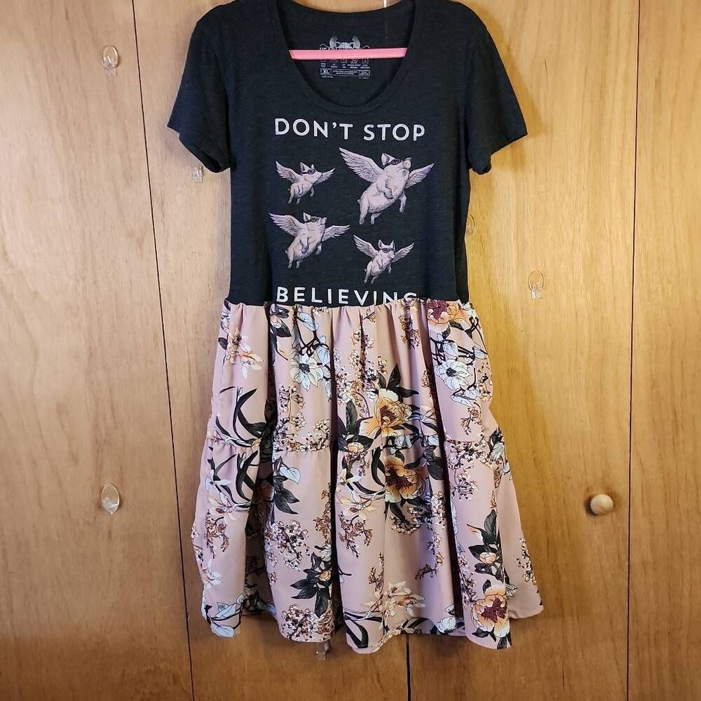 Headline Shirts Journey Inspired Graphic Tshirt Upcycled Dress Size XL